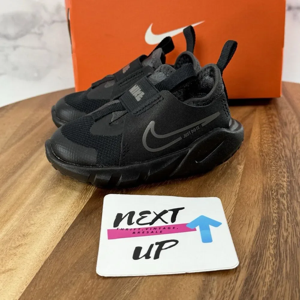 Size 5C Toddler-Nike Flex Runner 2 Triple Black Easy Slip On Kids Shoe Sneaker